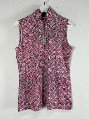 EP New York Womens 1/4 Zip Mock Neck Golf Shirt Pink Abstract Active Top Medium